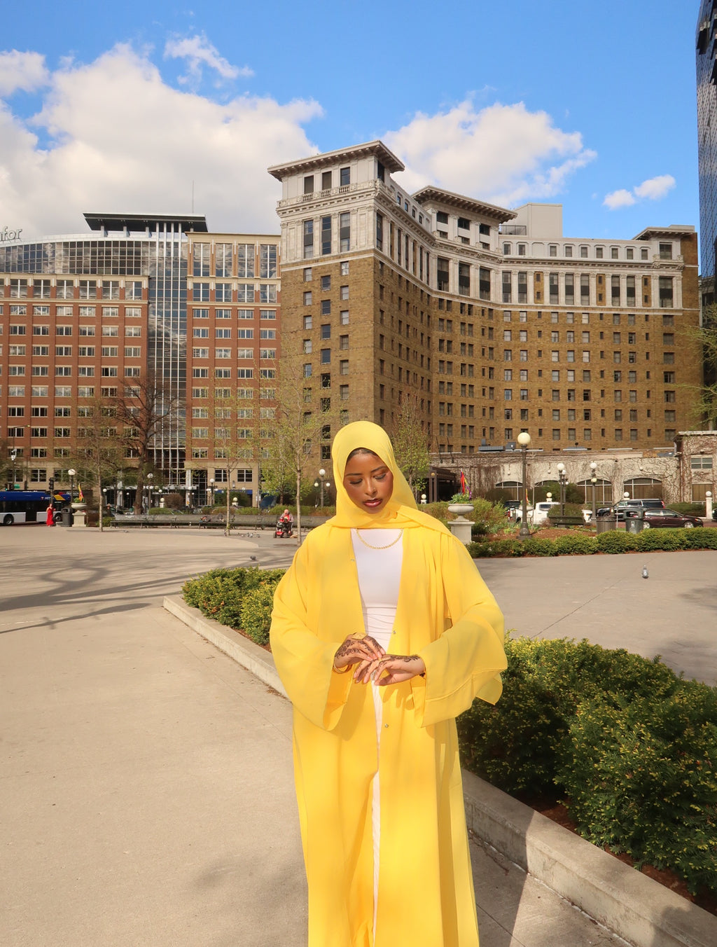 Azure-yellow abaya