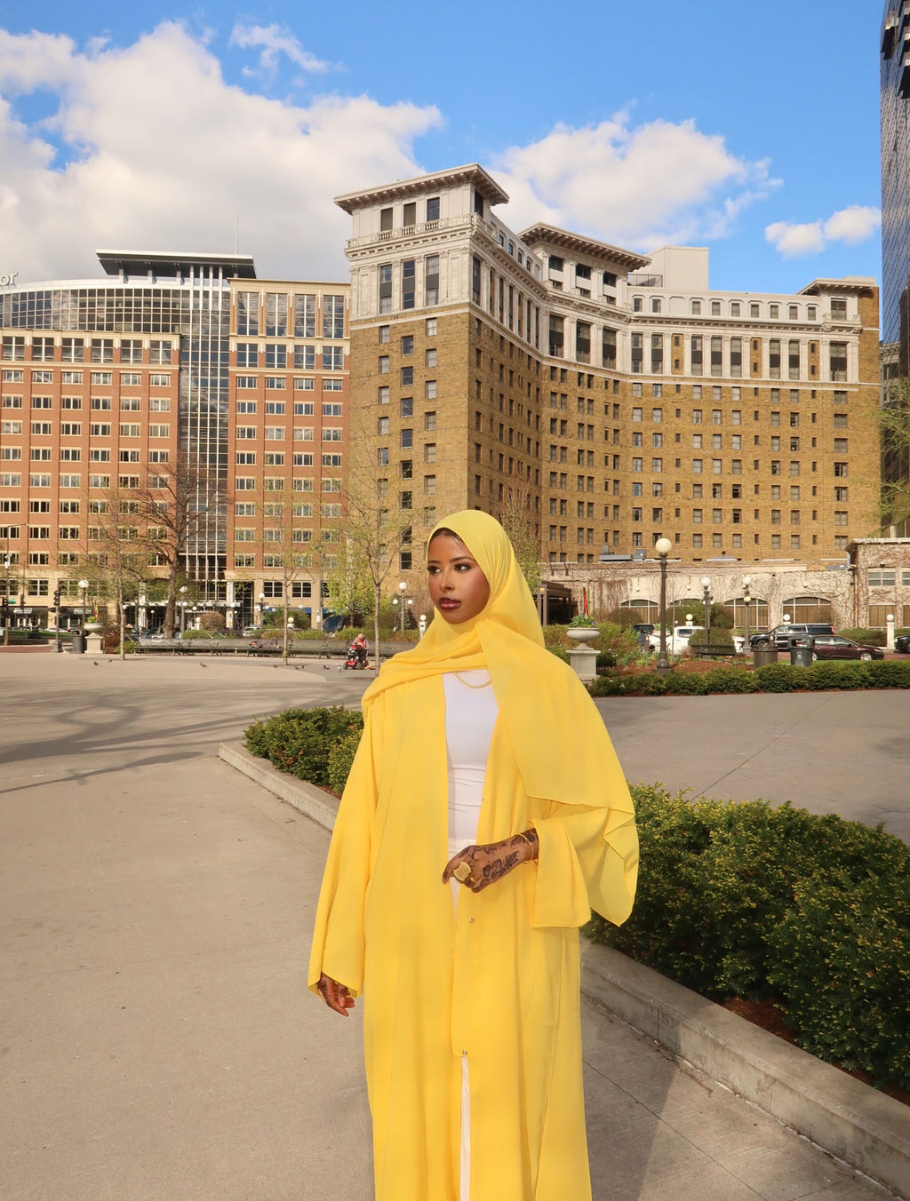 Azure-yellow abaya